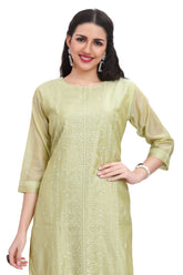 Green Silk Thread Embroidery Work Kurti for Women
